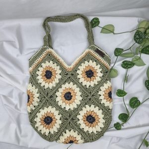 Granny Square Tote Bag aus Papiergarn - Sunflower